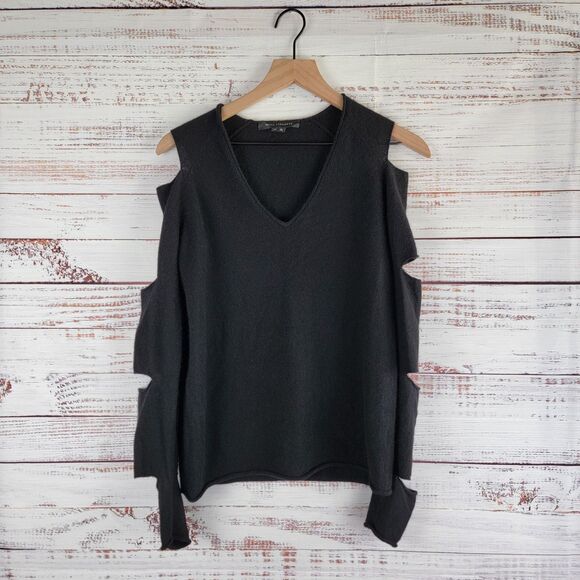 Skull Cashmere Sz XS Tyrone Sweater Top Cutout Slit Long Sleeve Black Goth Punk - Picture 1 of 11